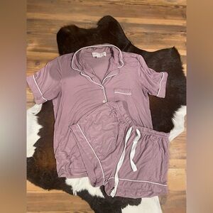Birdy Grey Mauve Pajama Set with White Trim